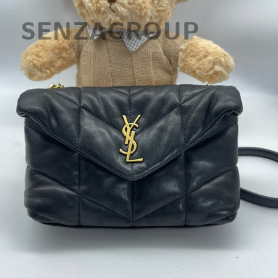 Saint Laurent Puffer Small Chain Shoulder Bag Black Gold Classic Women's