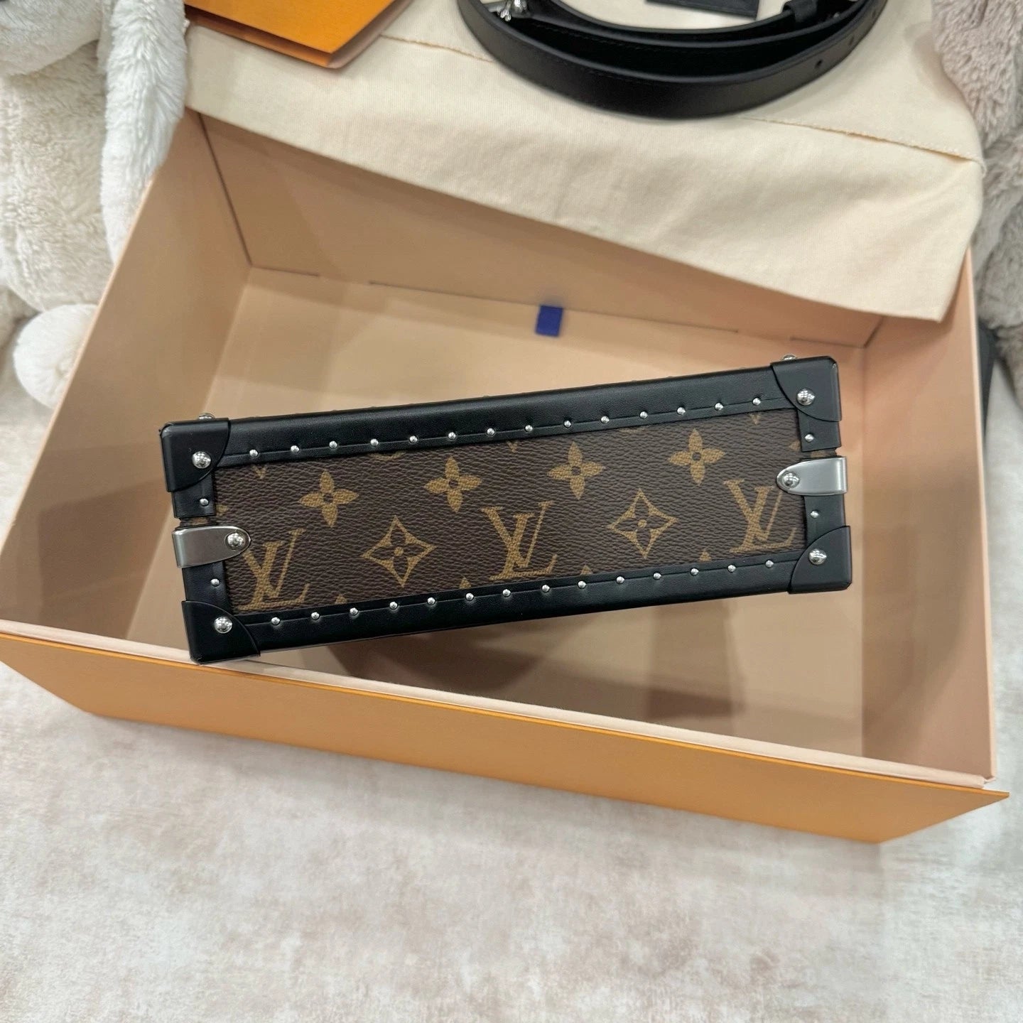 Louis Vuitton Monogram Black Edge Canvas Clutch Box For Women