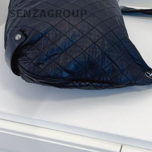 Chanel Hobo Diamond Pattern Chain Shoulder Bag Black Silver Women Classic