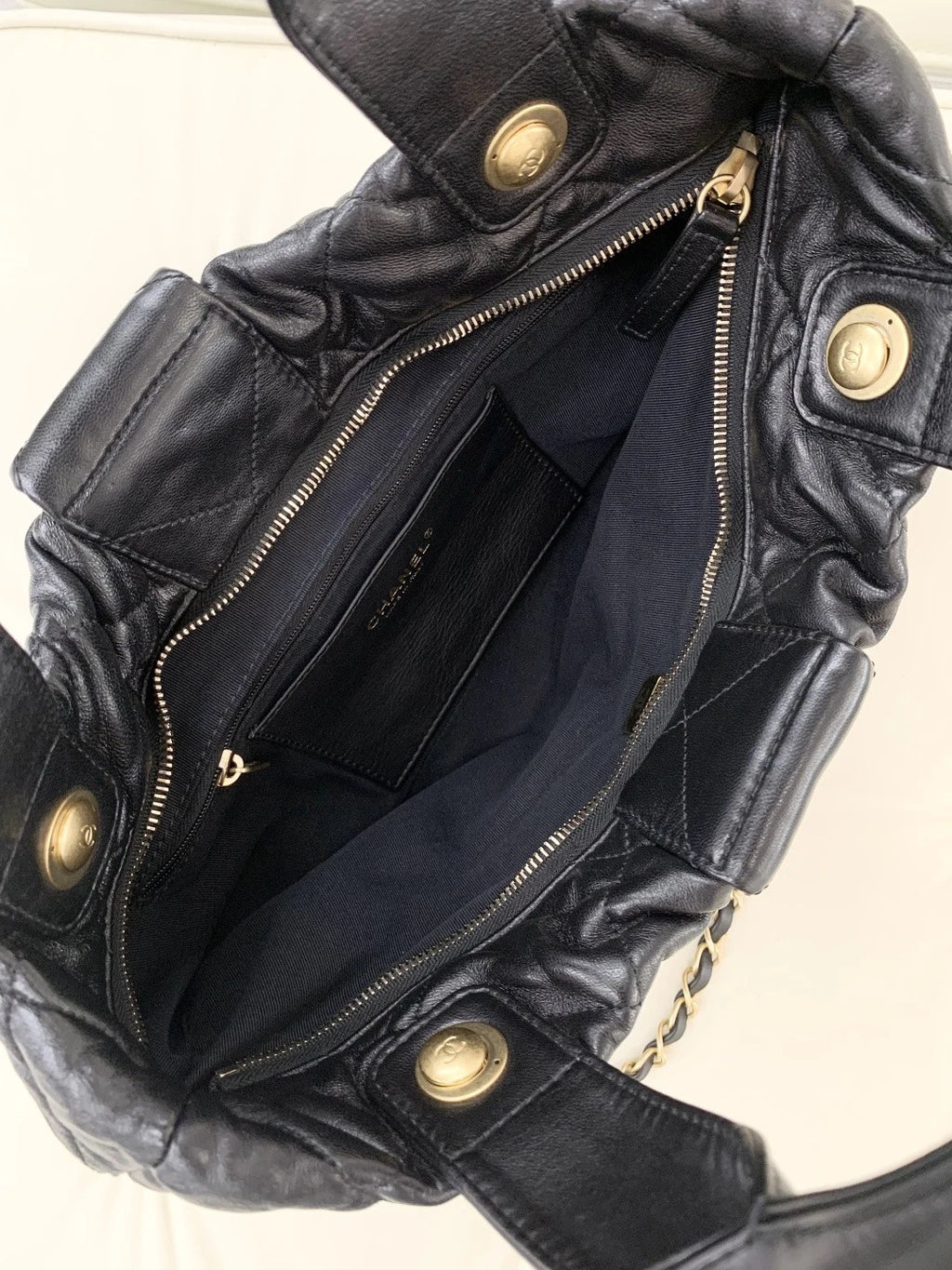 Chanel Lambskin MM 2Ways Top Handle Shoulder Bag Black Gold Hardware Women S