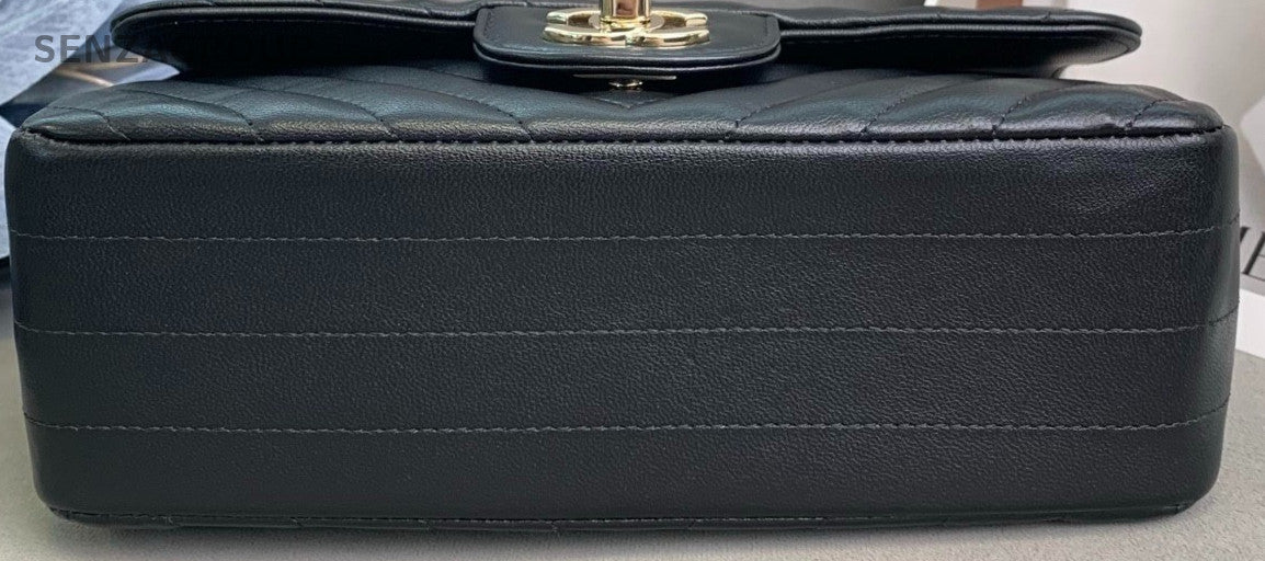 Chanel Classic Flap Mini Lambskin Chain Shoulder Bag Black Gold Used Women