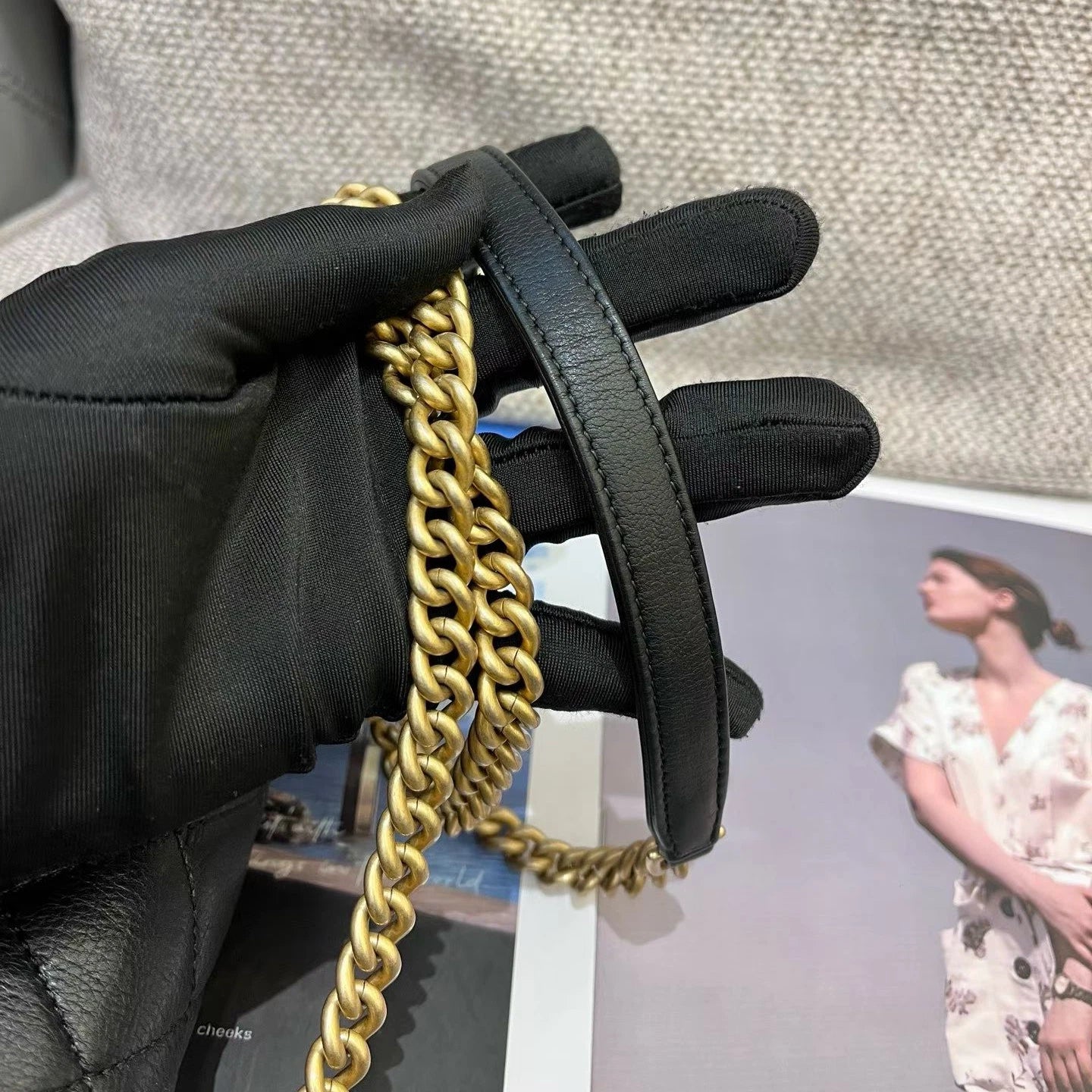 Chanel Pearl CC Flap Bag Chain Shoulder Crossbody Black Gold Women Classic