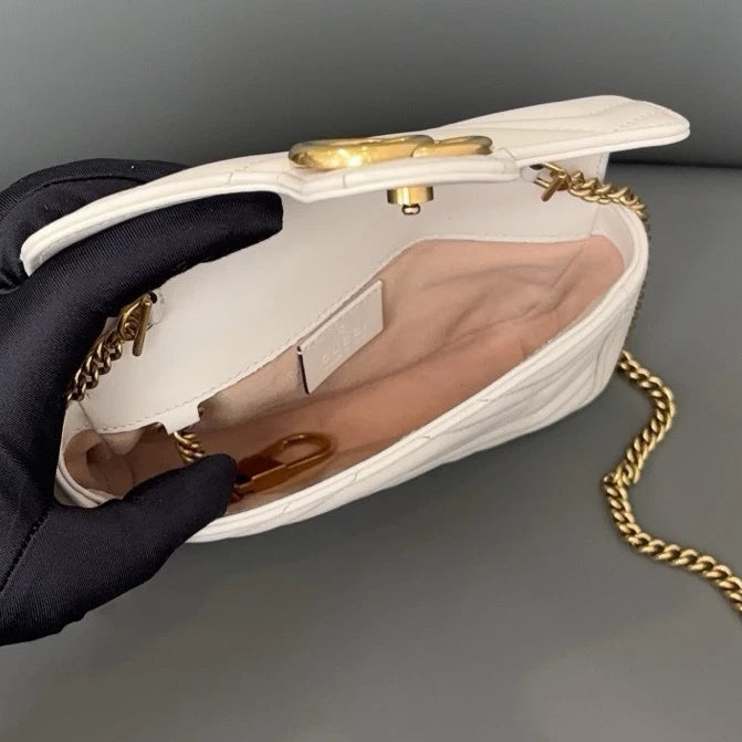 Authentic Gucci Marmont Supermini Chain Shoulder Crossbody Bag White GHD