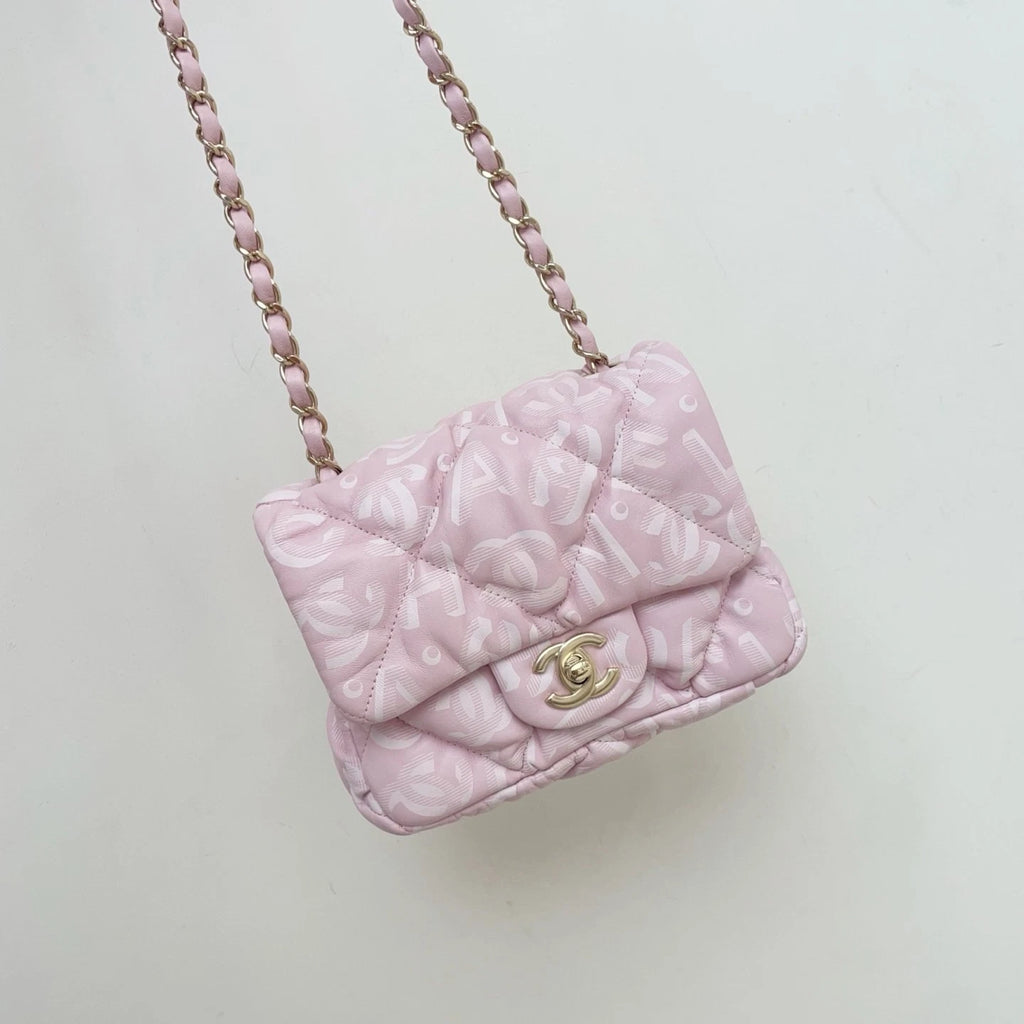 Chanel Puffy Square Flap Bag Crossbody &amp; Shoulder Bag Light Pink