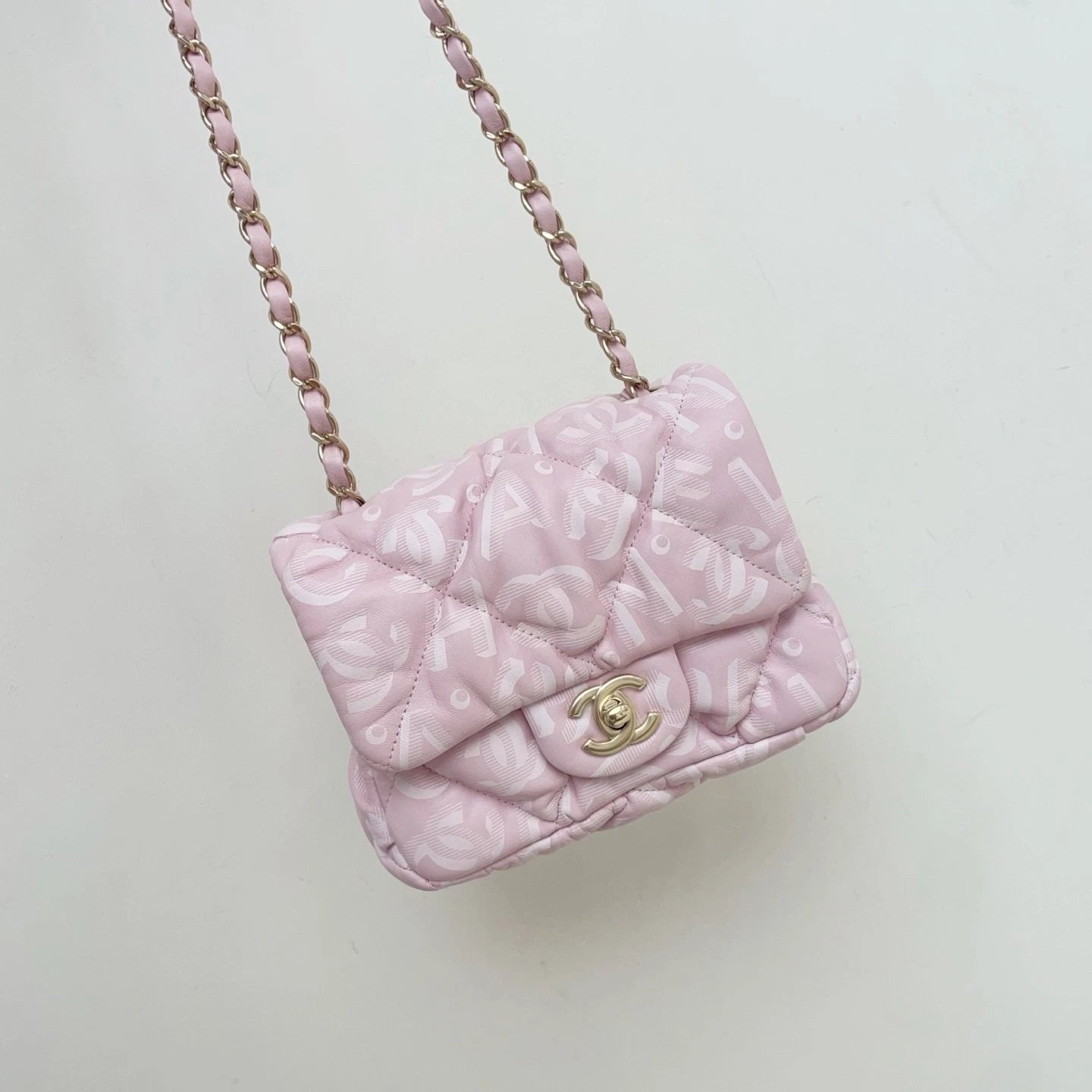 Chanel Puffy Square Flap Bag Crossbody &amp; Shoulder Bag Light Pink
