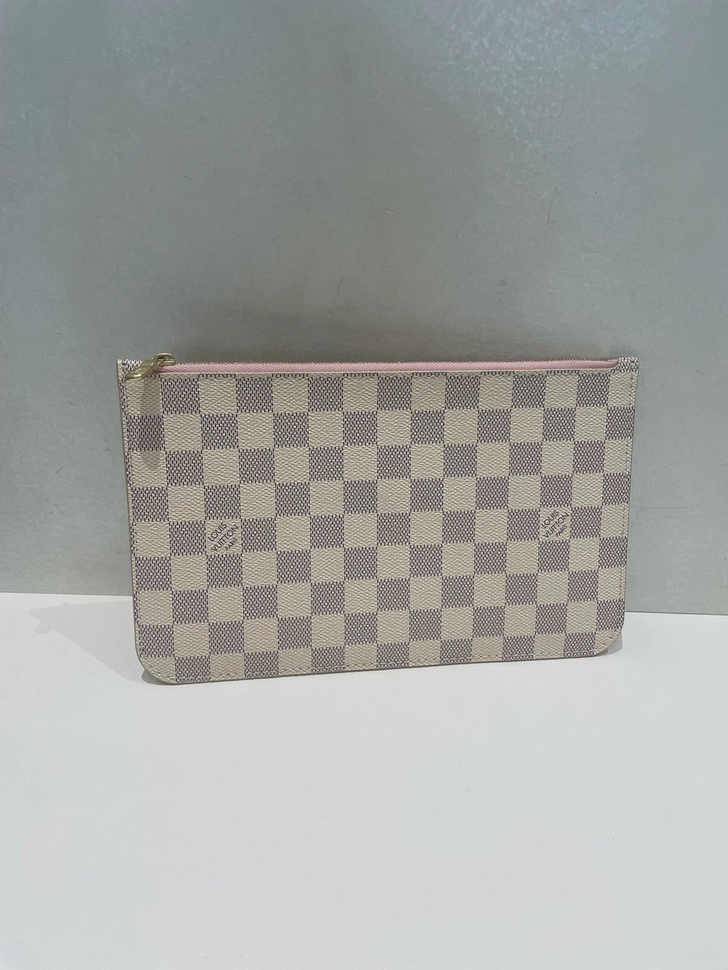 Louis Vuitton Damier Azur Zipper Pouch Pink Interior Neverfull Wristlet Clutch