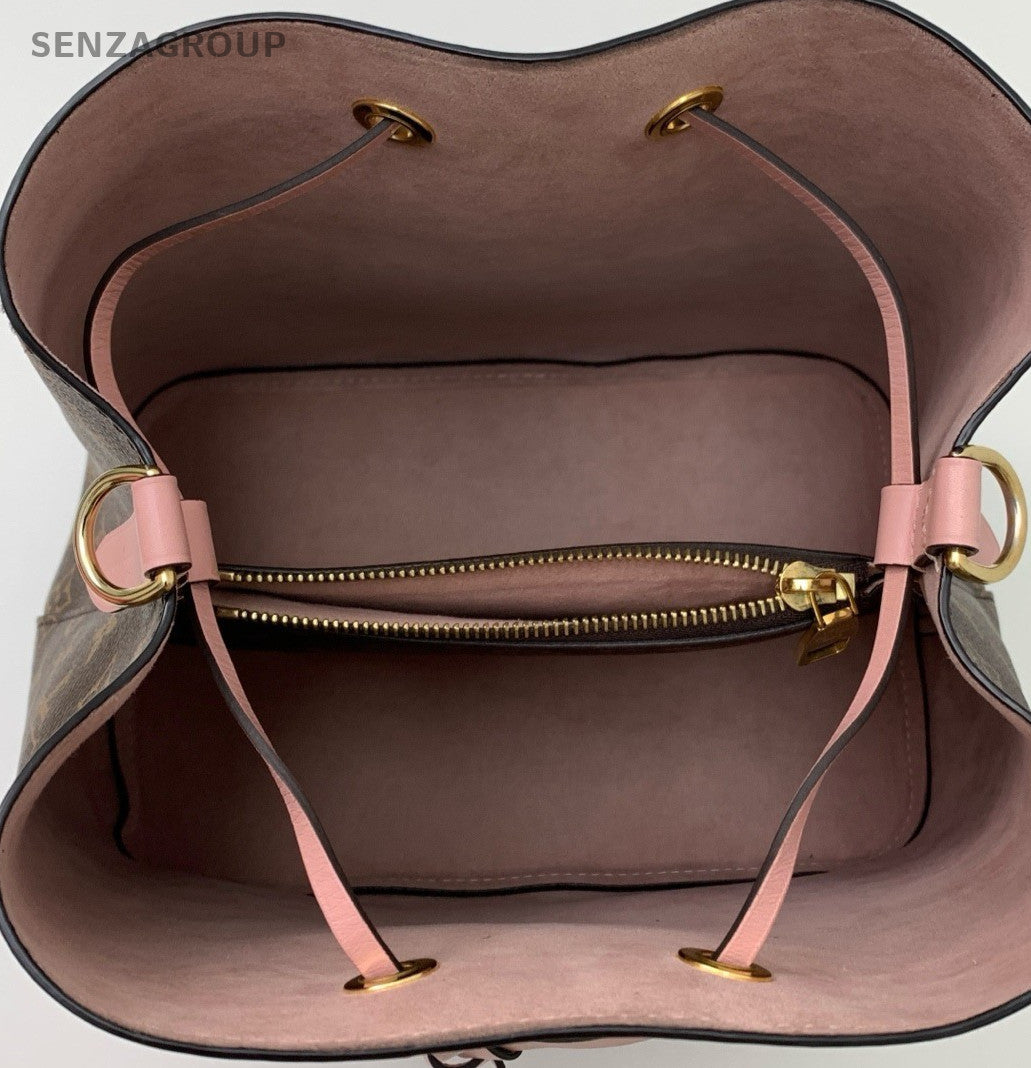 Louis Vuitton Monogram Bucket Shoulder Bag Crossbody Brown Pink Women Classic