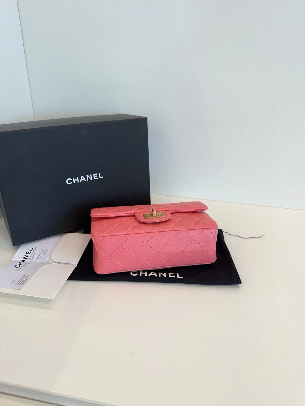 Chanel 2.55 Large Mini Peach Pink Gold Leather Crossbody Women