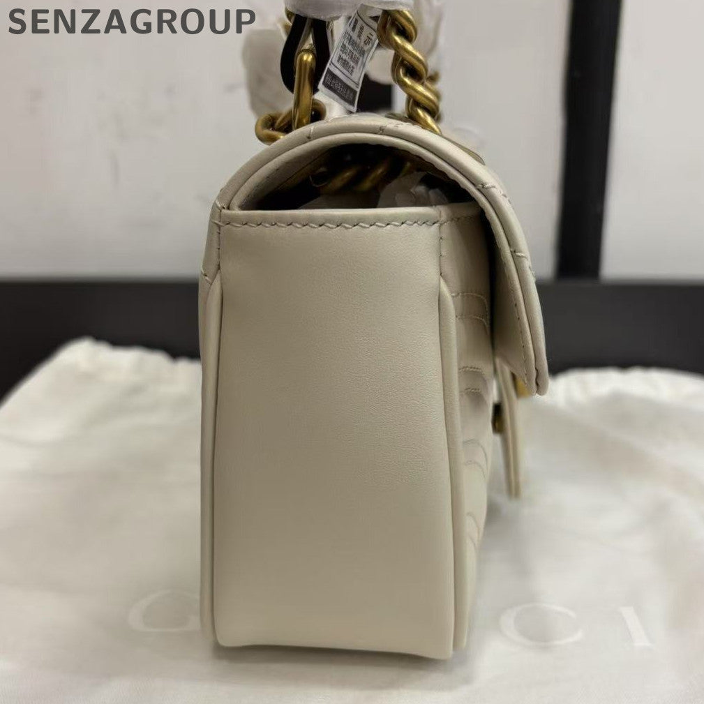 Gucci GG Marmont 22 White Gold Chain Shoulder Crossbody Bag Women's Classic