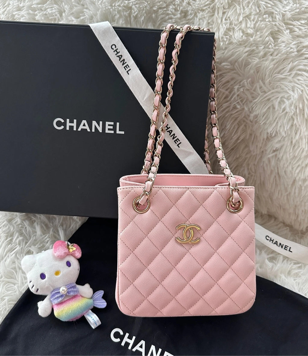 Chanel Light Pink Mini Tote Gold Hardware Leather Handbag For Women