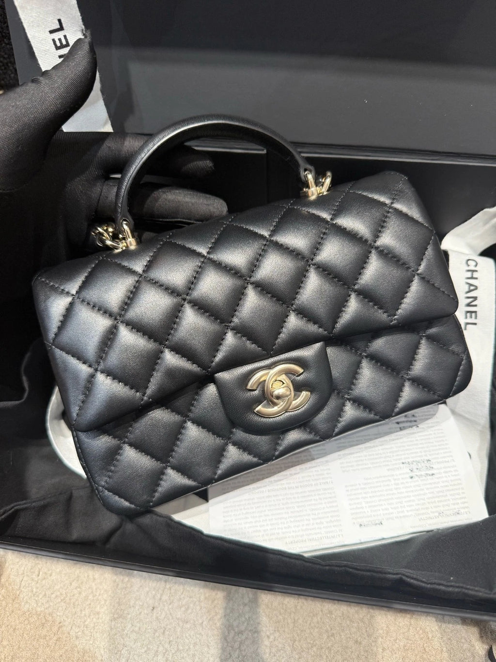 CHANEL Classic Flap Large Mini Top Handle Lambskin Bag For Women