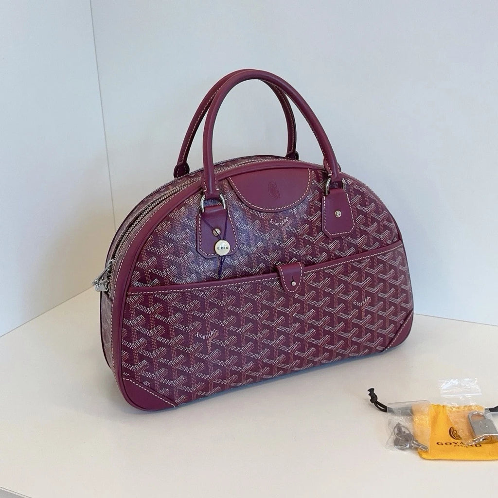 Excellent Goyard Bowling Bag Monogram Top Handle Bag Red Silver Hardware Women