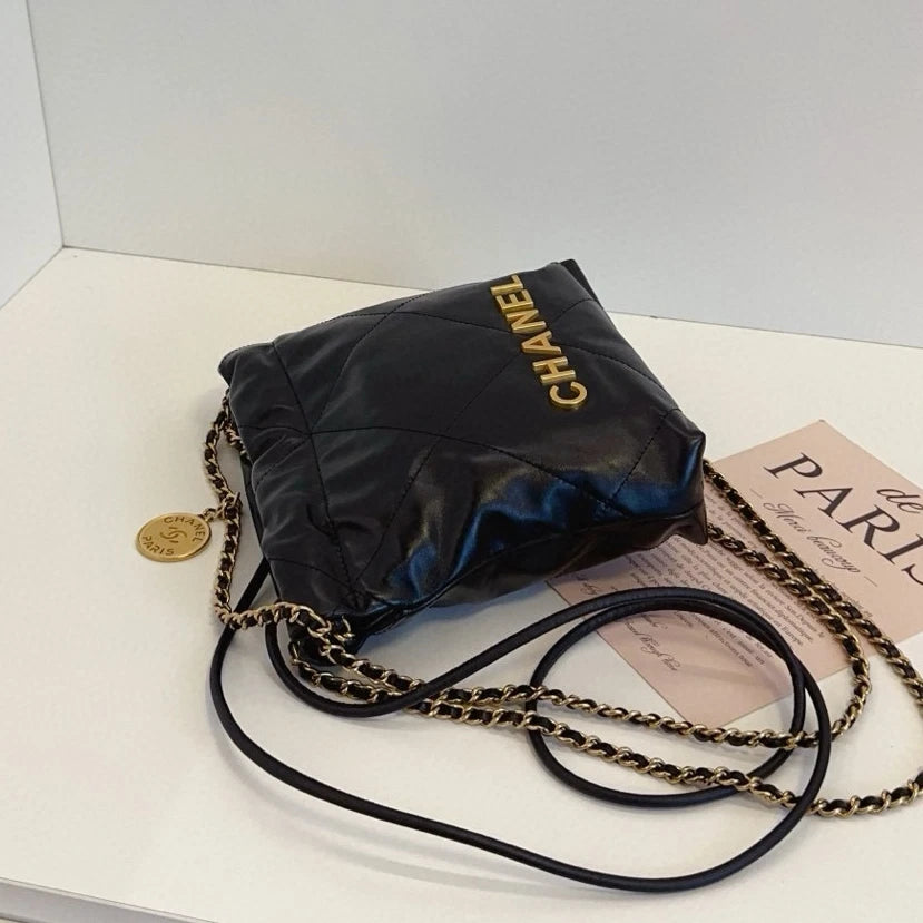 Chanel 22Bag Mini Chain Shoulder Crossbody Black Gold Women Classic