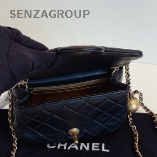 Chanel Classic Flap Chain Shoulder Bag Crossbody Black Gold Women Diamond