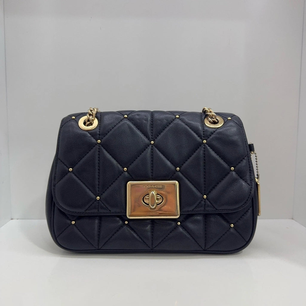 Coach Black Quilted Rivet Leather Shoulder Crossbody Bag For Women