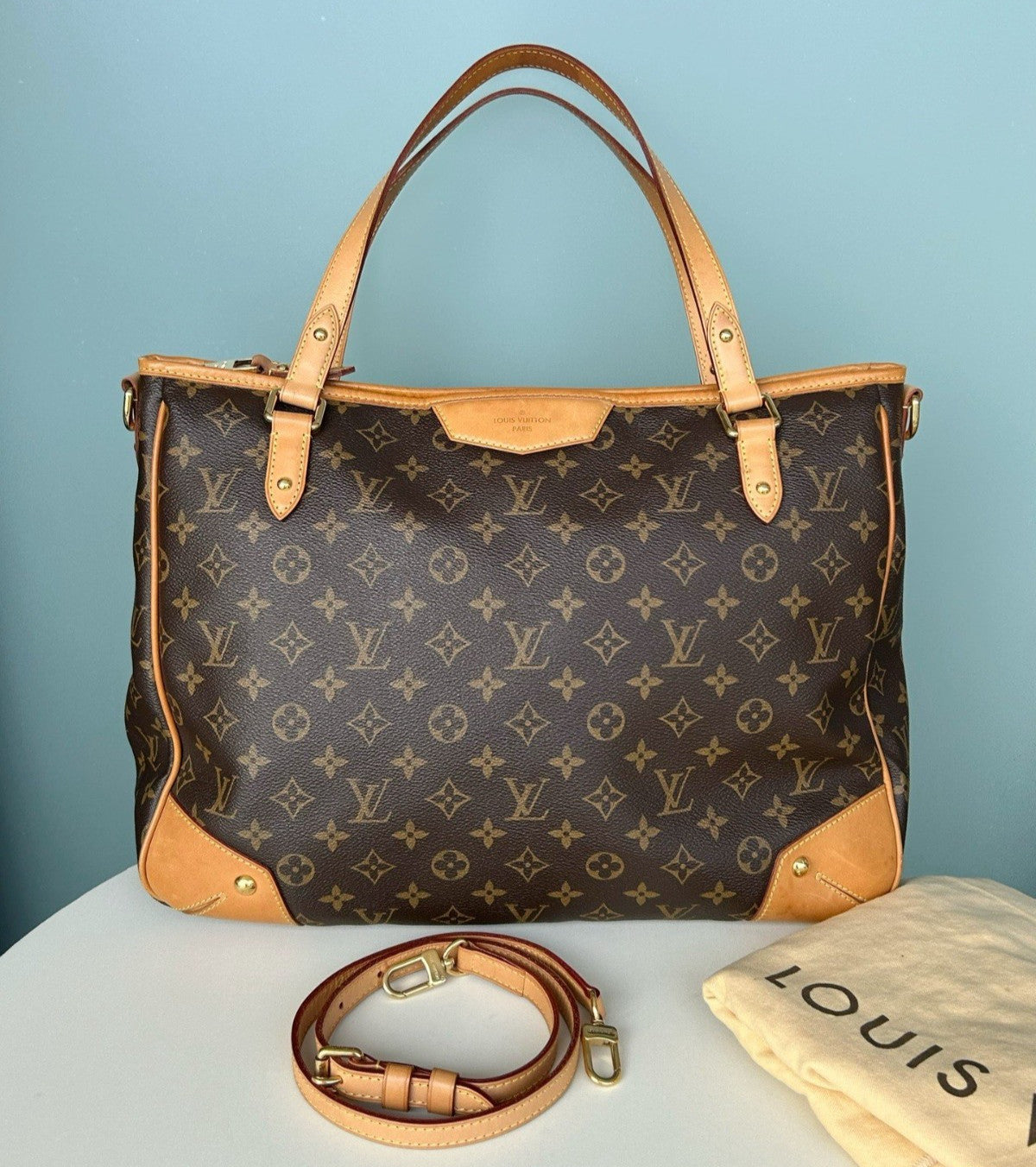 Louis Vuitton Hunting Monogram Tote Top Handle Shoulder Crossbody Brown Women