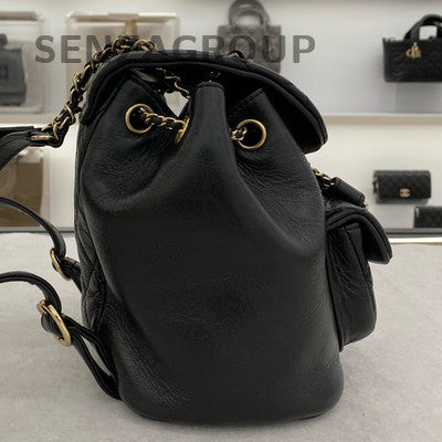 Chanel Duma Quilted Black Gold Small Chain Backpack Classic Women's