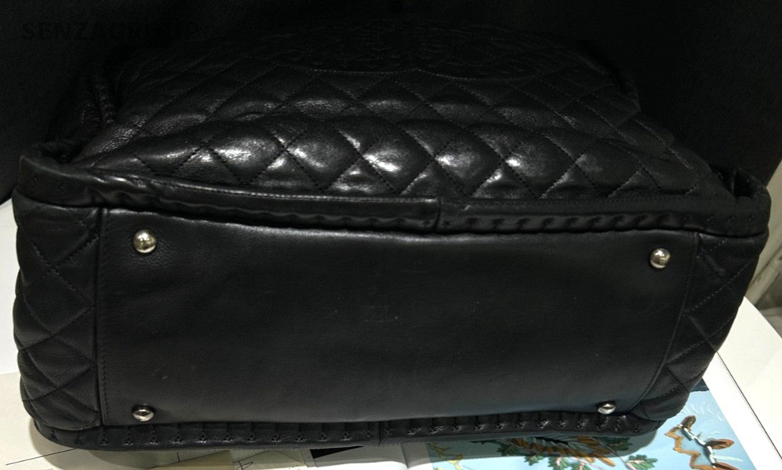 CHANEL CC Logo Black Diamond pattern Shoulder Handbag tote Women
