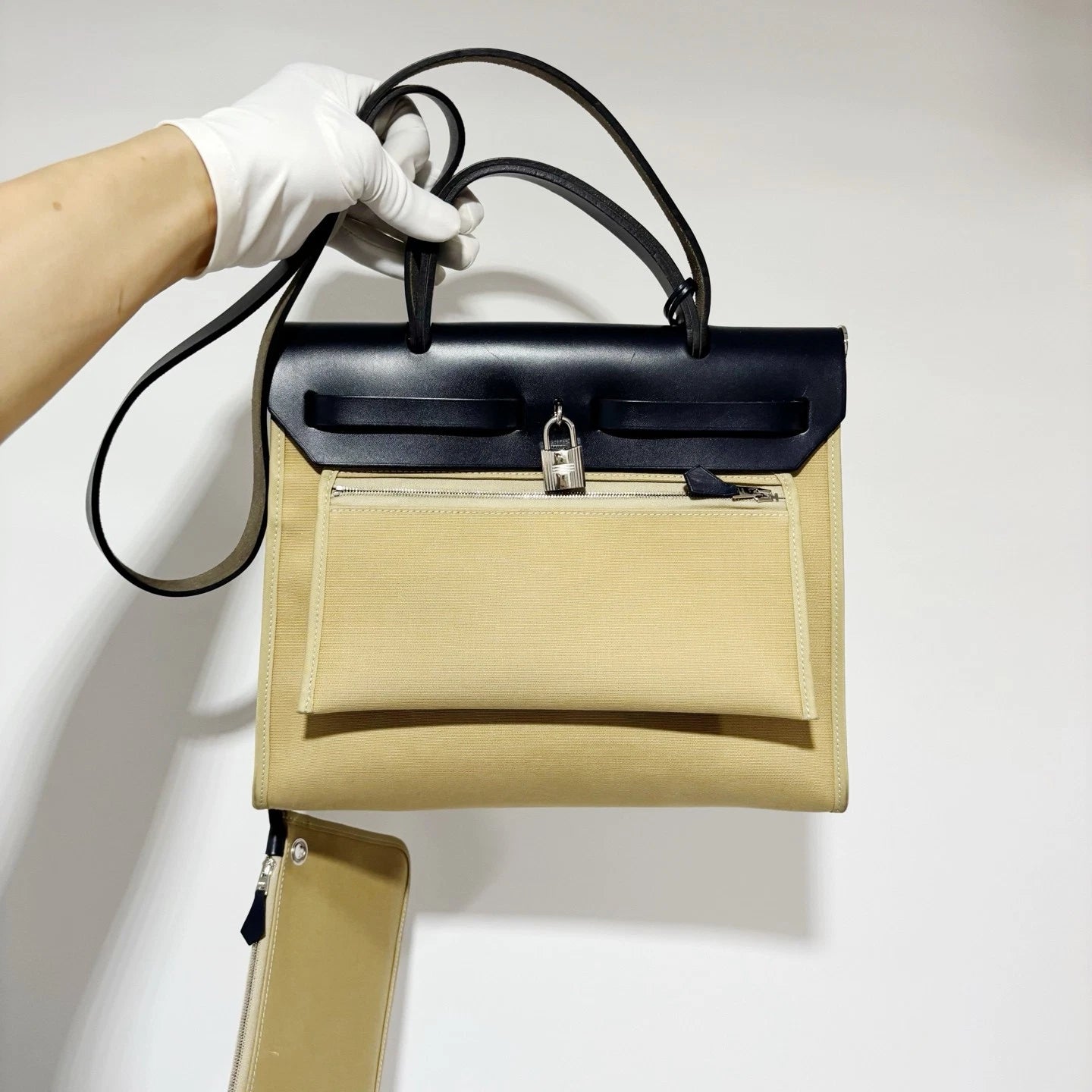 Hermes Herbag31 Canvas Gray Handbag Crossbody Bag Silver Hardware