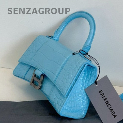 Balenciaga Hourglass 2Way Top Handle Bag Crossbody Blue Silver Women Classic
