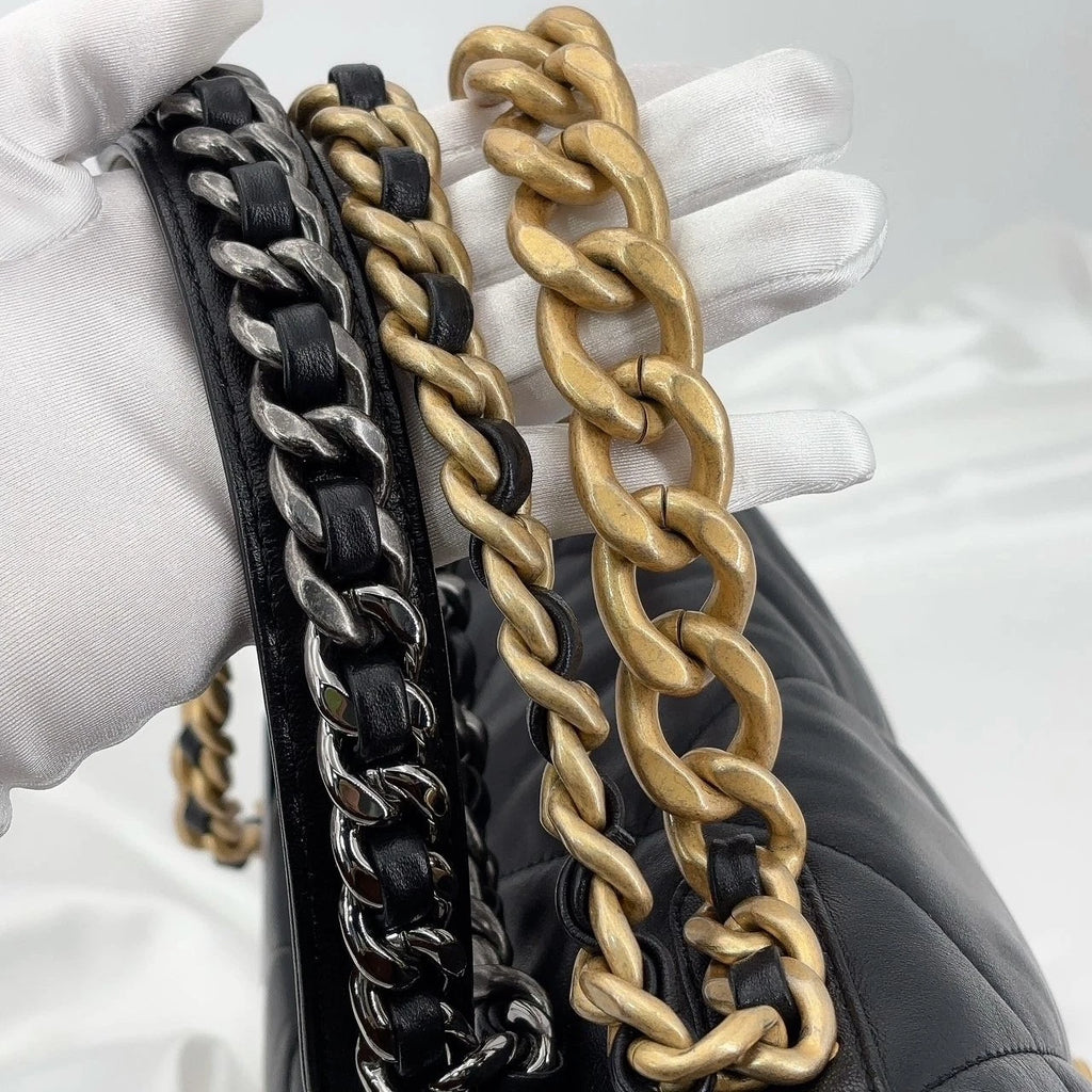 CHANEL 19 Medium Black Gold Lambskin Shoulder Bag for Women