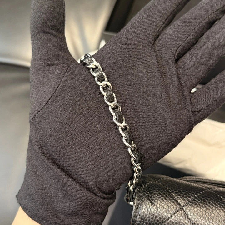 Chanel Woc Chain Calfskin Shoulder Crossbody Bag Black Silver Women D