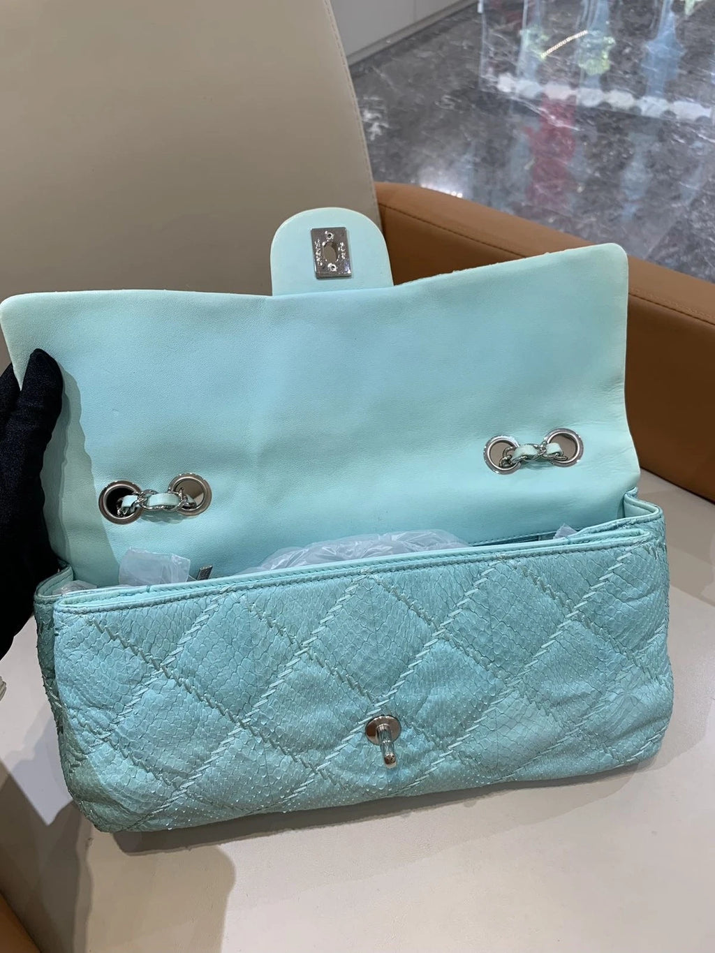 Chanel Mint Green Leather CF Shoulder Bag For Women