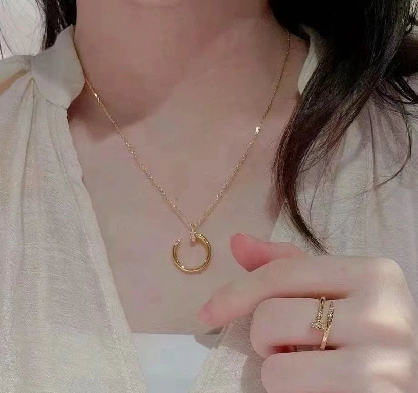 New Cartier Juste un Clou Necklace 18k Rose Gold 14 Diamonds Pendant