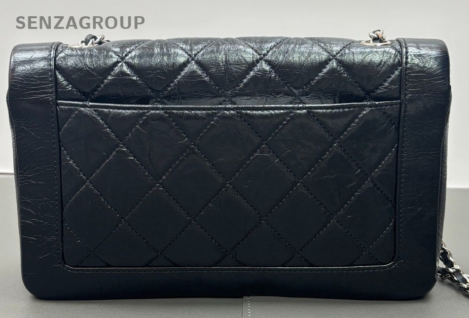Chanel Classic Flap Woc Calfskin Chain Shoulder Bag Black Silver Women Designer