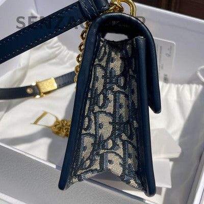 Dior Small Montaigne 30 Blue Oblique Chain Shoulder Crossbody Bag