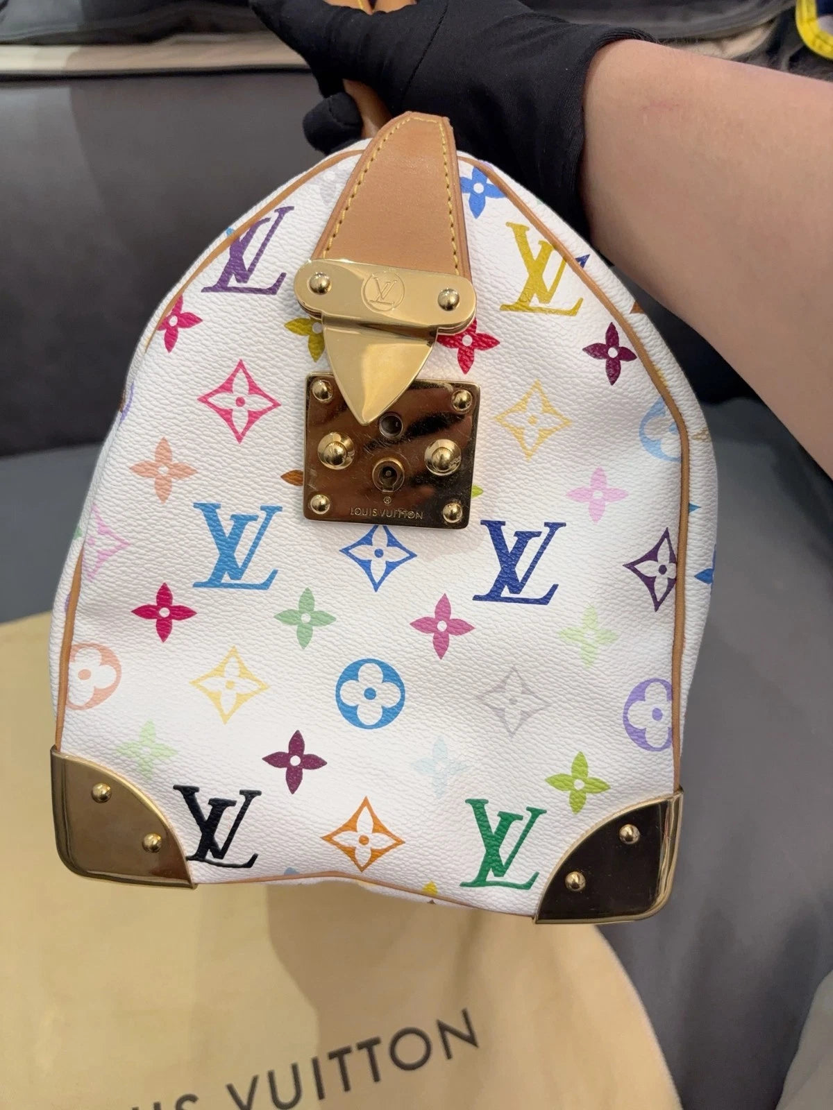 Louis Vuitton Takashi Speedy30 Monogram Handbag White Japan Edition - Pre-Owned