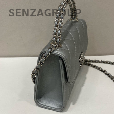 Chanel Kelly Silver Gray Quilted Chain Crossbody Shoulder Bag