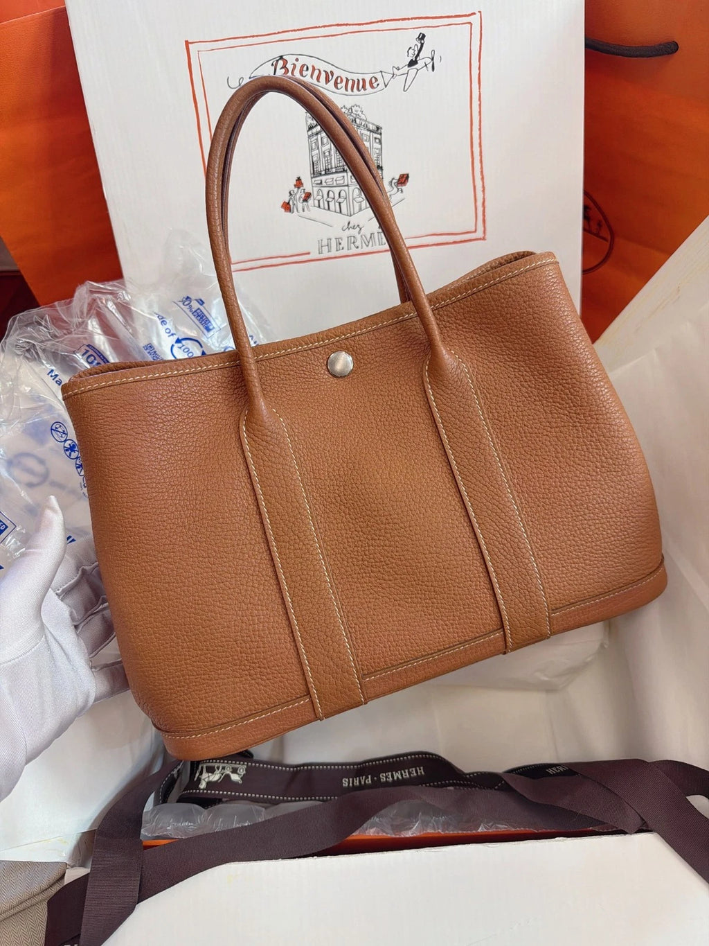 Excellent Hermes Garden Party30 Tote Brown Handbag Silver Hardware