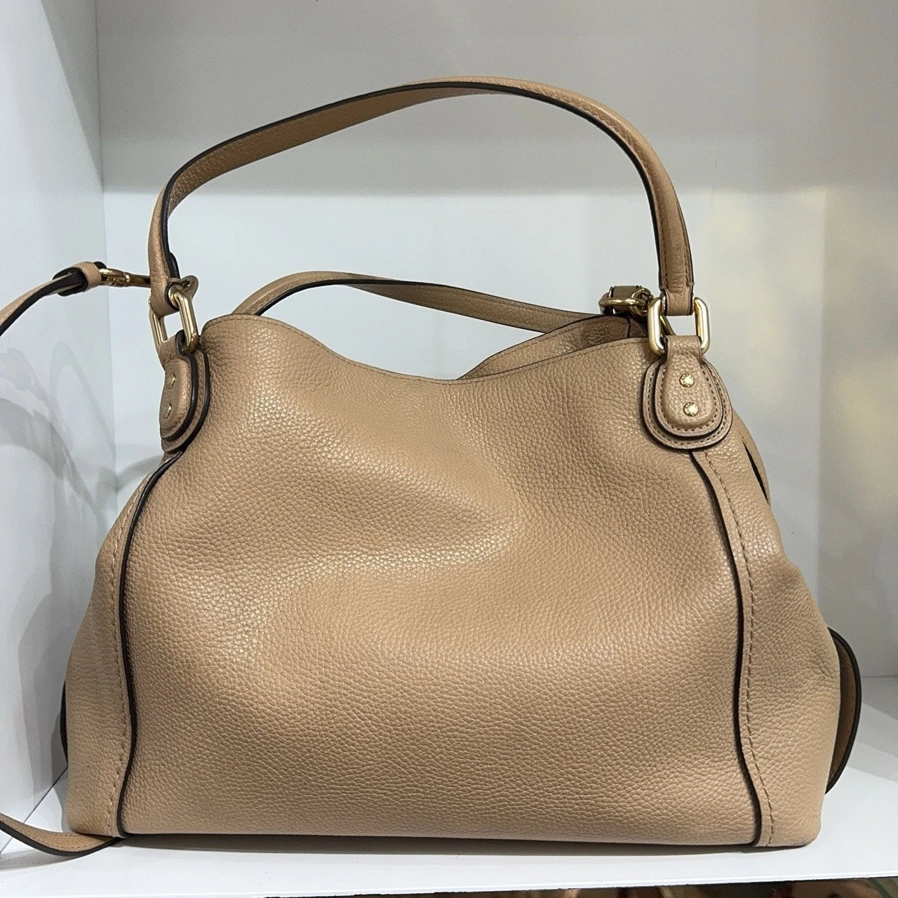 Coach Beige Leather Bucket Shoulder Crossbody Handbag For Women