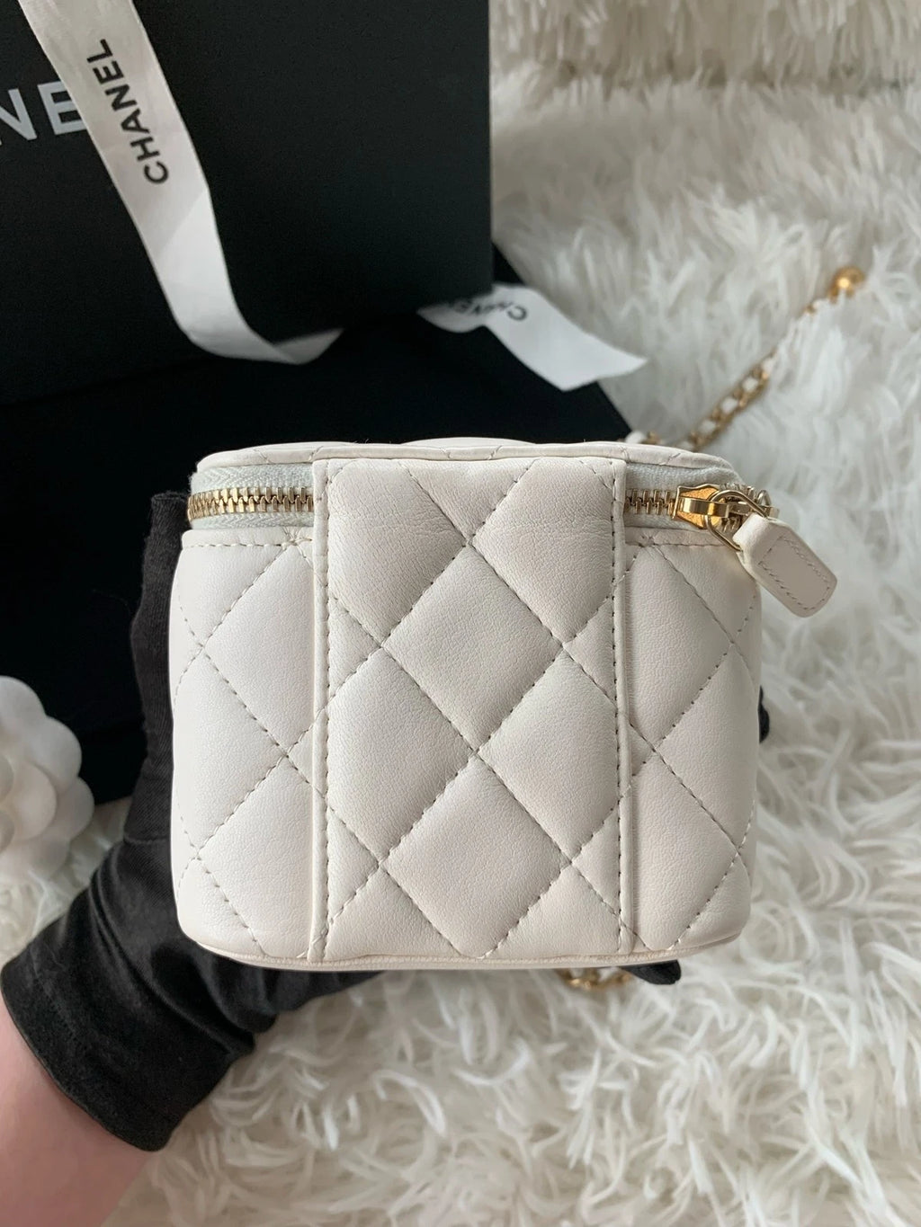 CHANEL White Lambskin Gold Ball Mini Box Crossbody Bag For Women