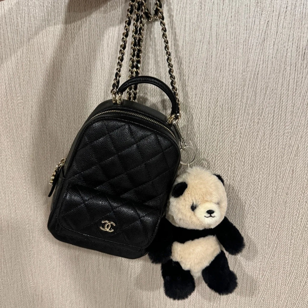 CHANEL Calfskin Black Gold Mini Backpack For Women