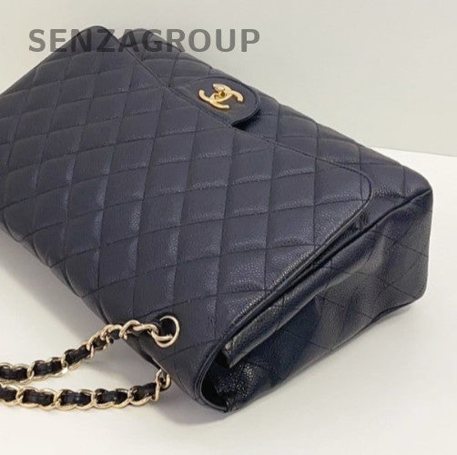 Chanel Classic Flap Maxi Chain Shoulder Bag Gold Black Women Designer