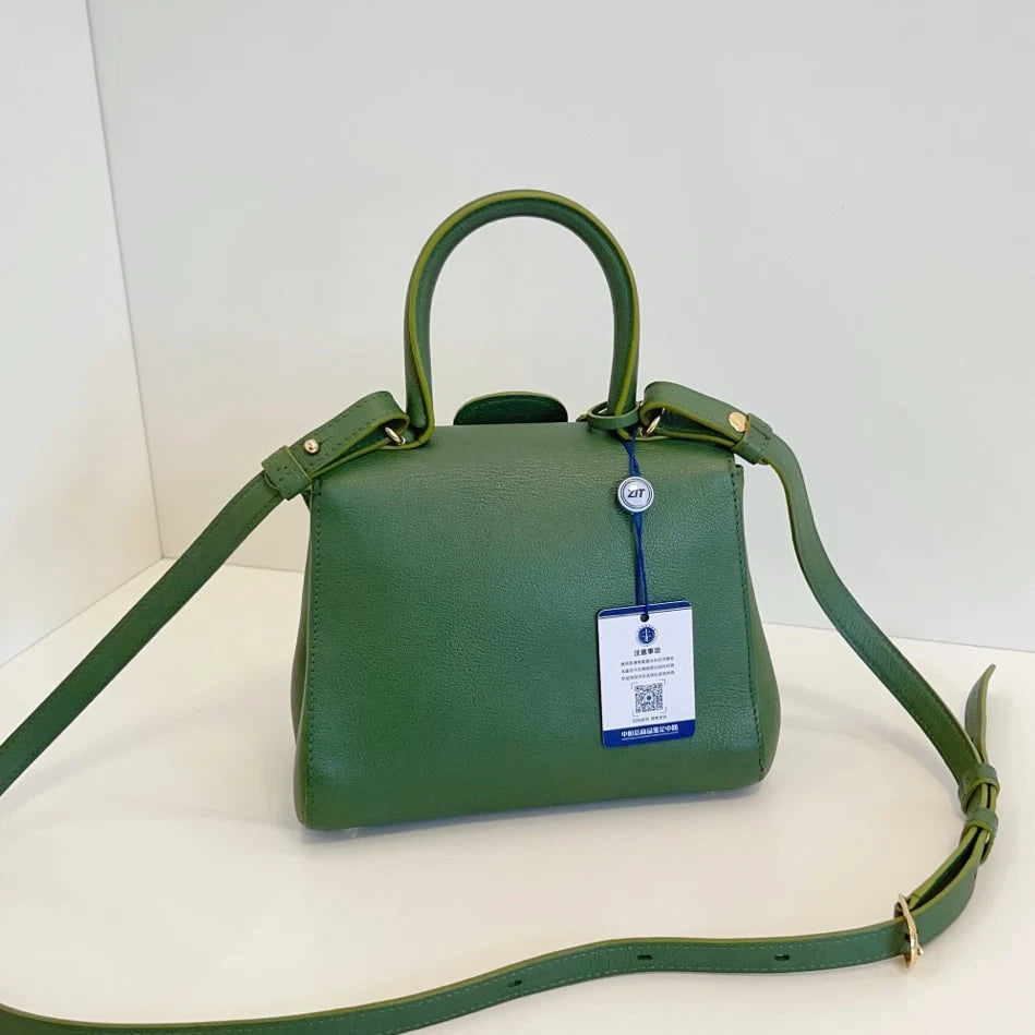 Delvaux Empire Brilliant Mini Calfskin Top Handle Crossbody Green Gold Women
