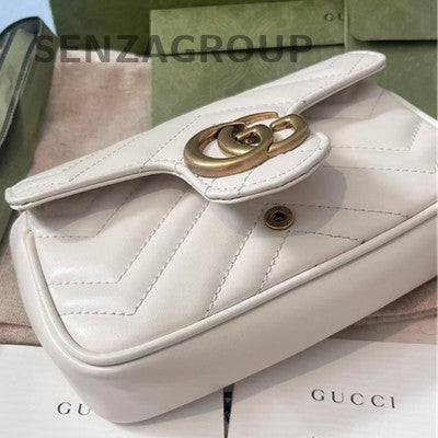 Gucci Marmont Mini Chain Shoulder Bag in White Gold - Classic Women's