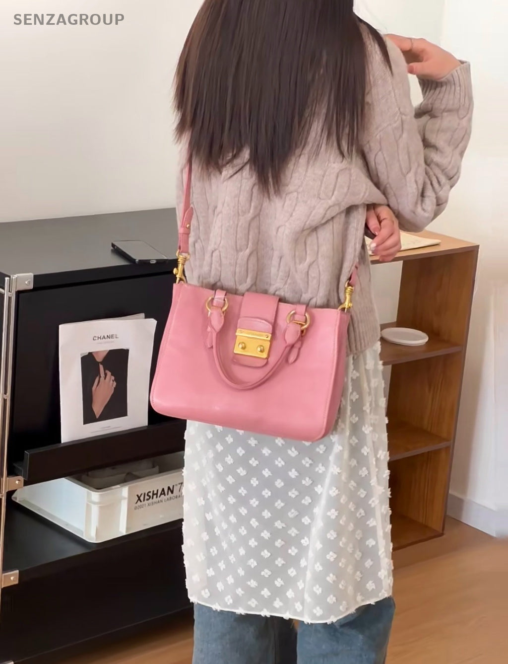 Miumiu Calfskin Tote Pink Gold 2WAY Shoulder Handbag Crossbody Almost Brand NEW