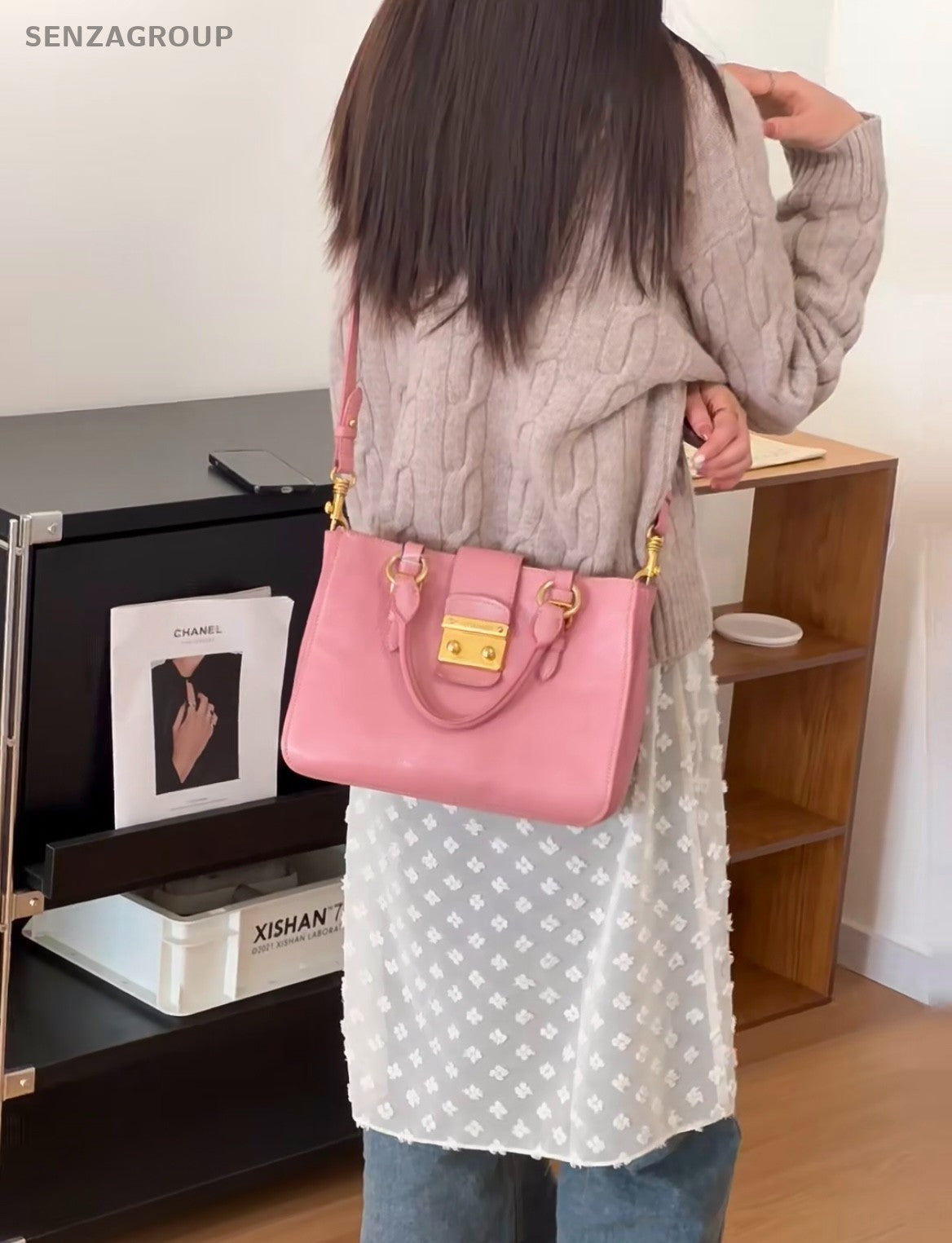 Miumiu Calfskin Tote Pink Gold 2WAY Shoulder Handbag Crossbody Almost Brand NEW