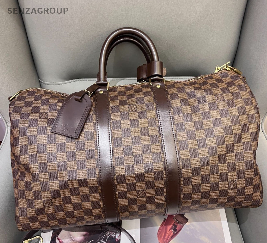 Louis Vuitton Keepall Damier Top Handle Bag Crossbody Brown Gold Unisex Adults