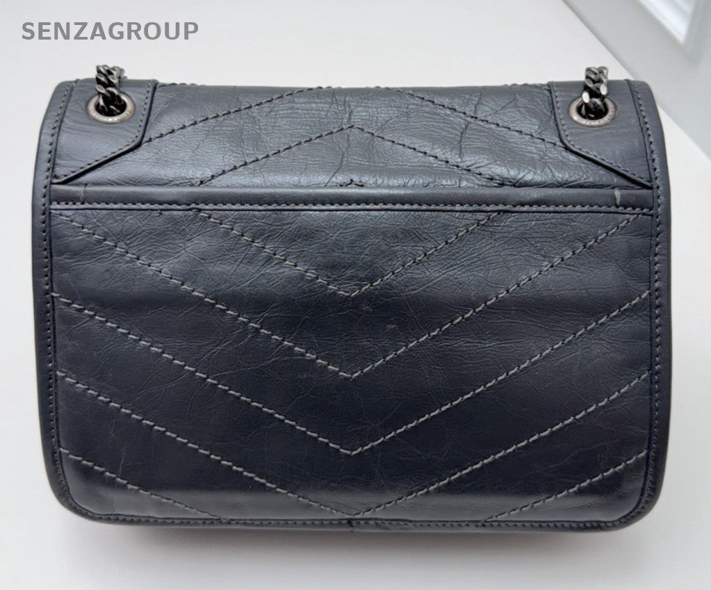 Saint Laurent Niki PM Chain Crossbody Shoulder Bag Gray Silver Women Classic