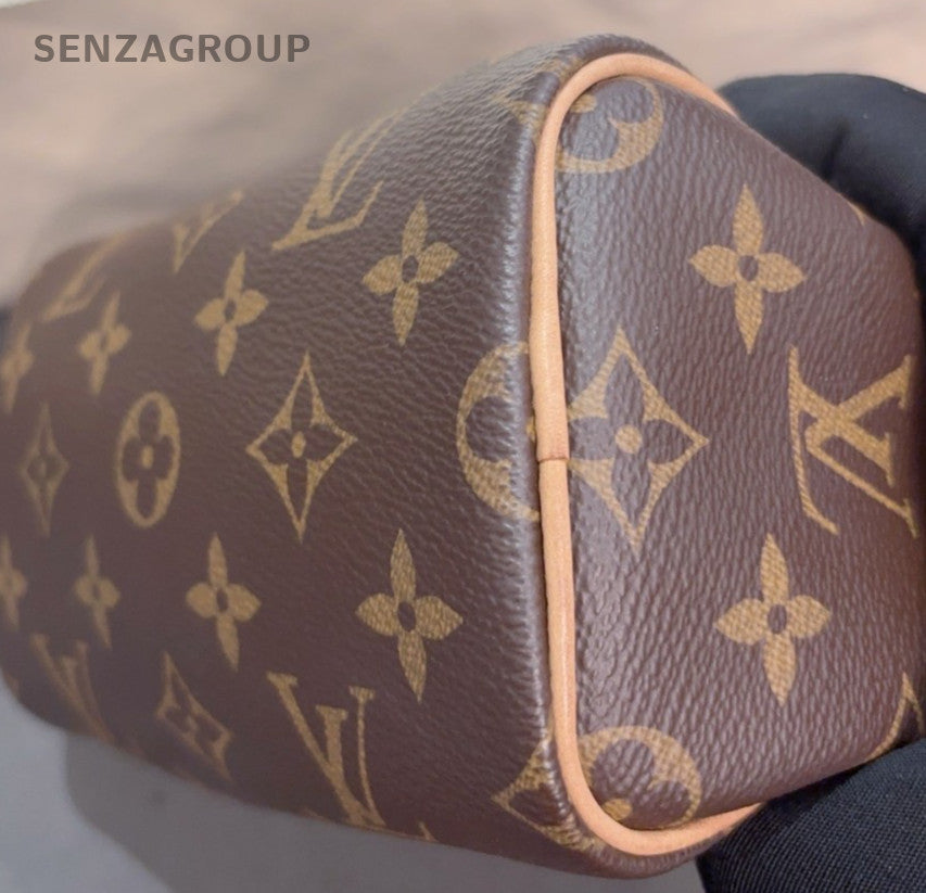 Louis Vuitton Speedy Nano Monogram Top Handle Bag Crossbody Brown Gold Women