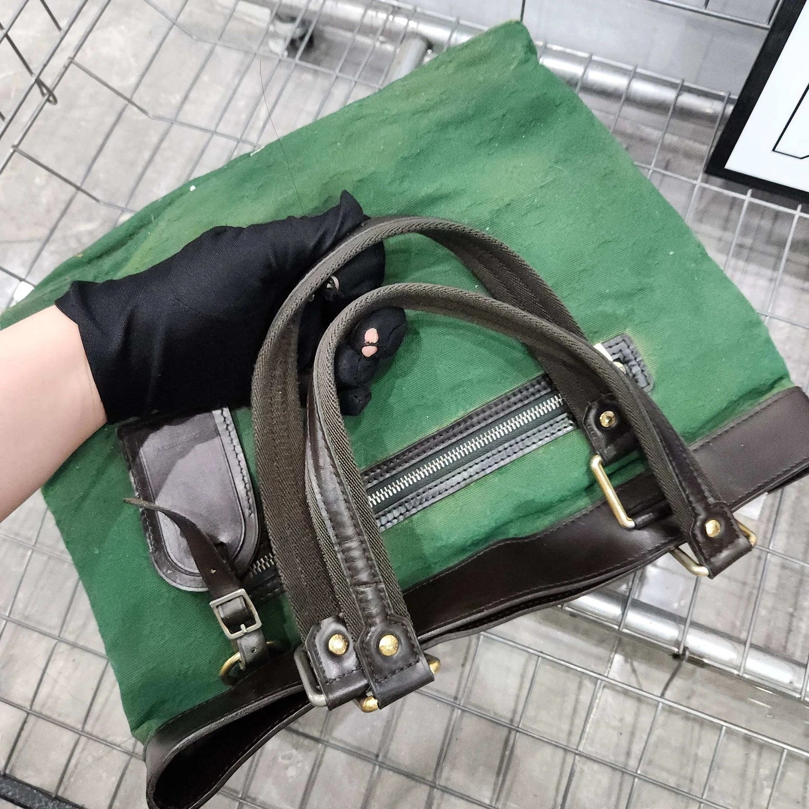 Louis Vuitton Vintage Green Denim Tote Shoulder Bag For Women