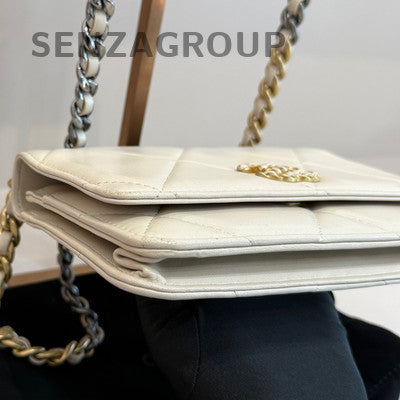 Chanel 19 WOC Lambskin Shoulder Bag White Gold Classic Women
