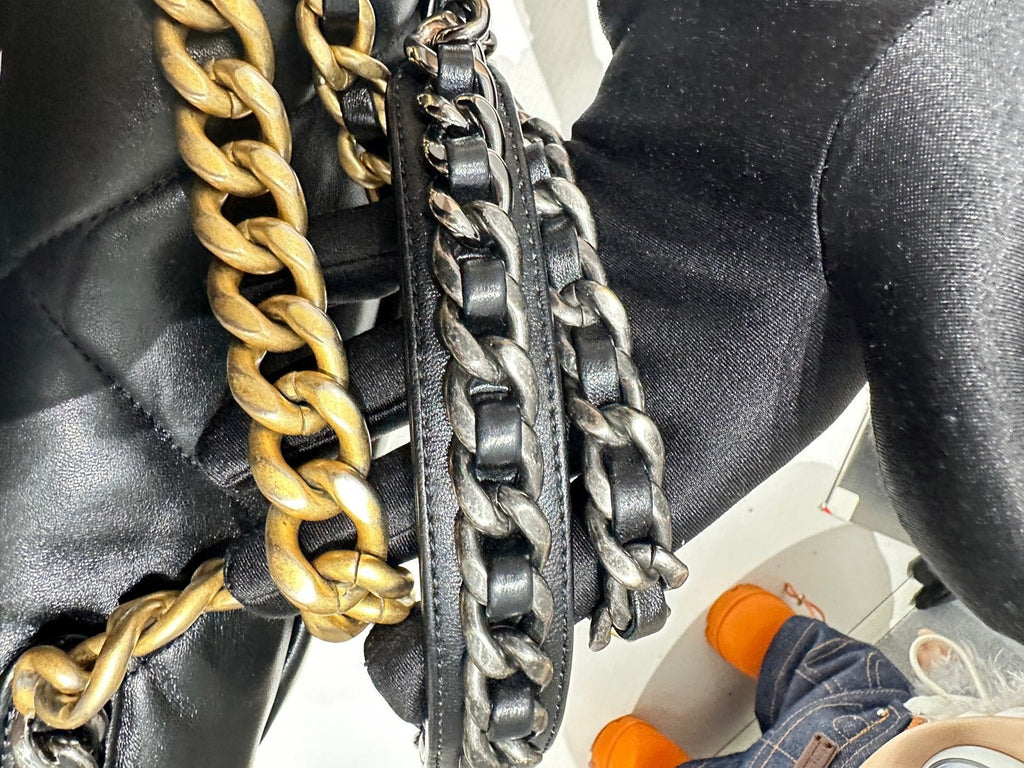 Chanel 19 Small Black Gold Chain Shoulder Crossbody Bag Quilted Classic