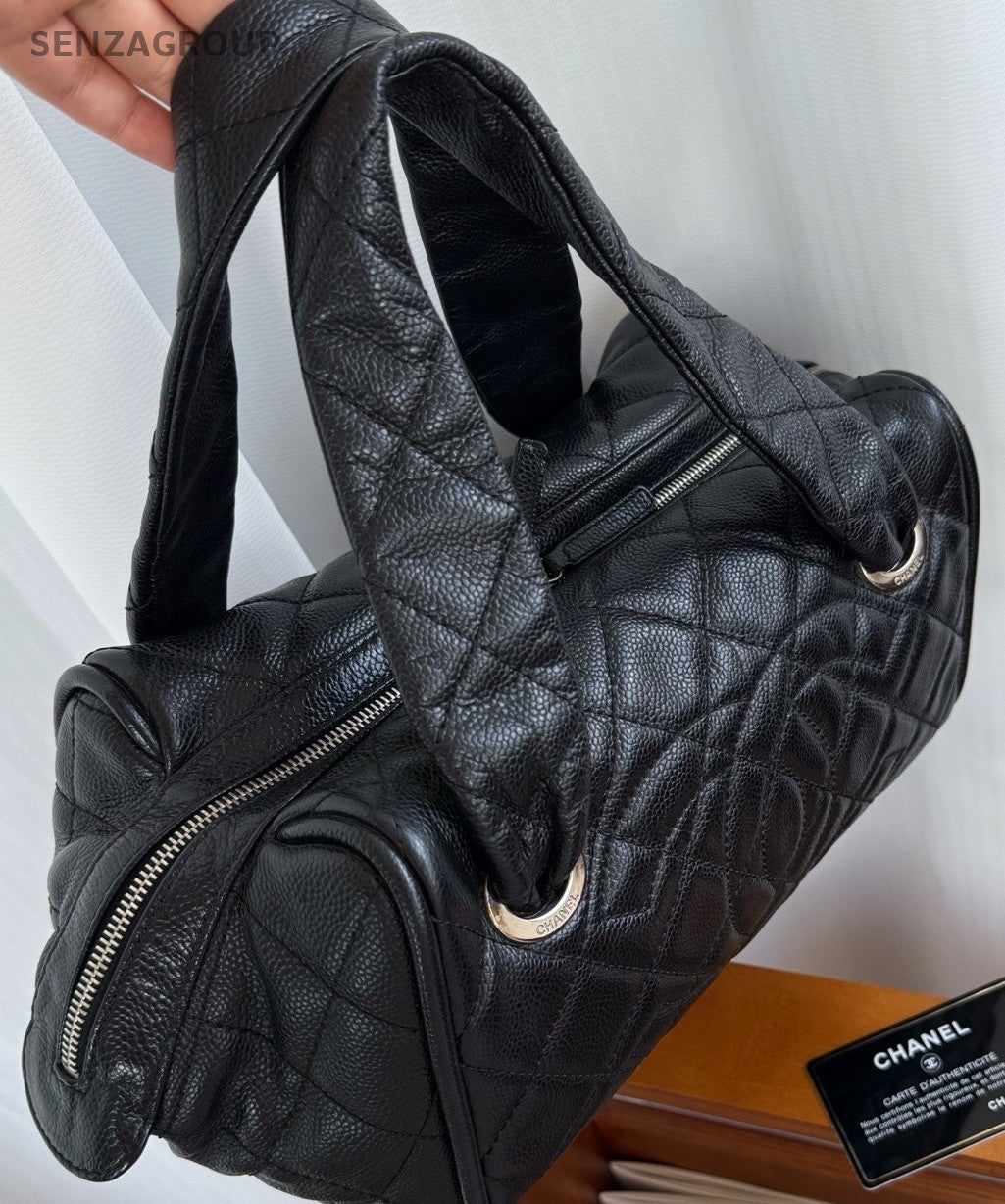 Chanel Caviar Bowling Top Hadle Shoulder Bag Black Women