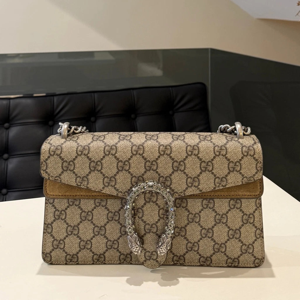 Gucci Dionysus Chain Shoulder Crossbody Bag Brown Silver Women's Classic