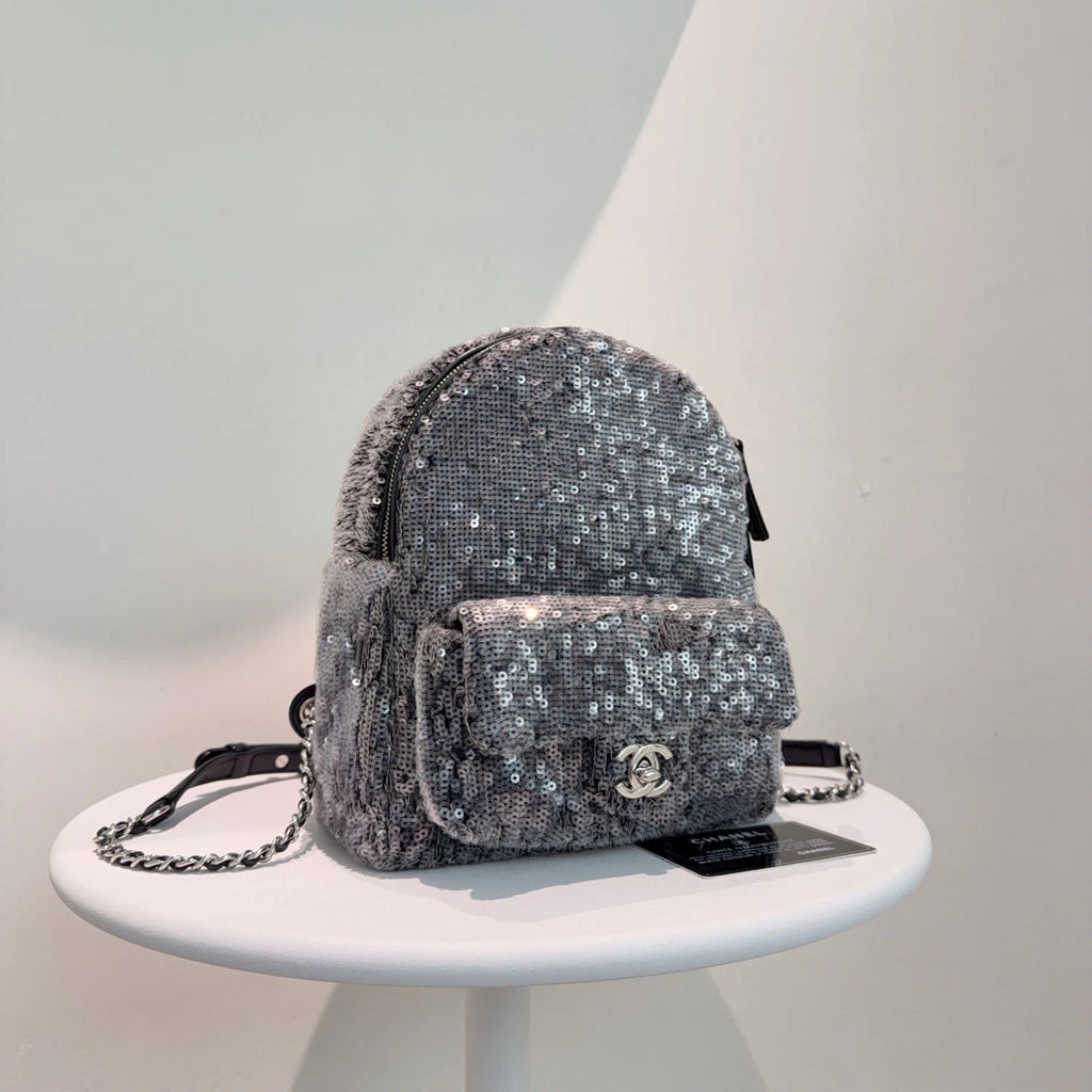 Chanel Sequin Mini Backpack Daypack Black Base Clear Sequin Full Leather